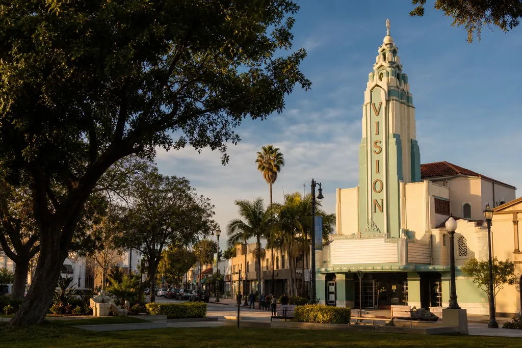 Editorial illustration of Leimert Plaza Park and the Vision Theatre