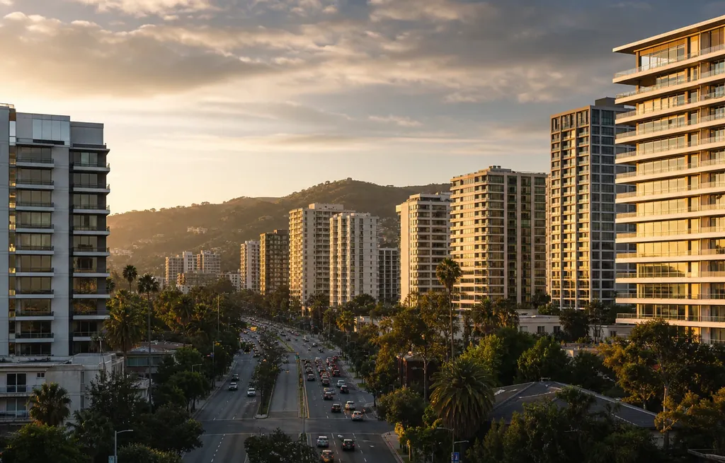 Editorial illustration of Wilshire Corridor condominium towers